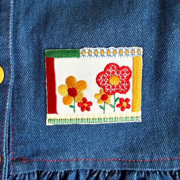 Vintage 90s Piano Kids Fashion Jumper Dress & Shirt Set Girls 8 Denim Floral - Picture 4 of 6